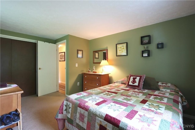 bedroom with light carpet