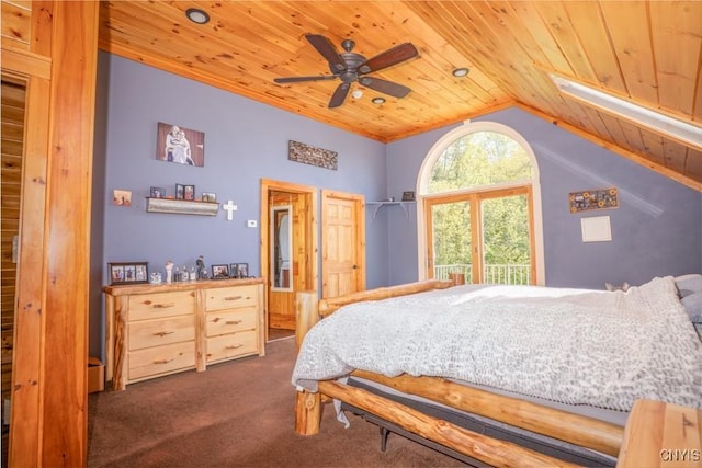 240 Mucky Run Rd, Frankfort, NY 13340 - bedroom with wood ceiling, dark colored carpet, and vaulted ceiling