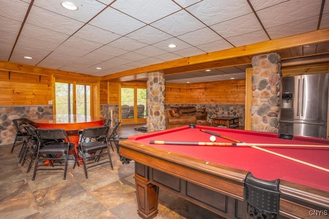 240 Mucky Run Rd, Frankfort, NY 13340 - playroom featuring wood walls, recessed lighting, ornate columns, and pool table