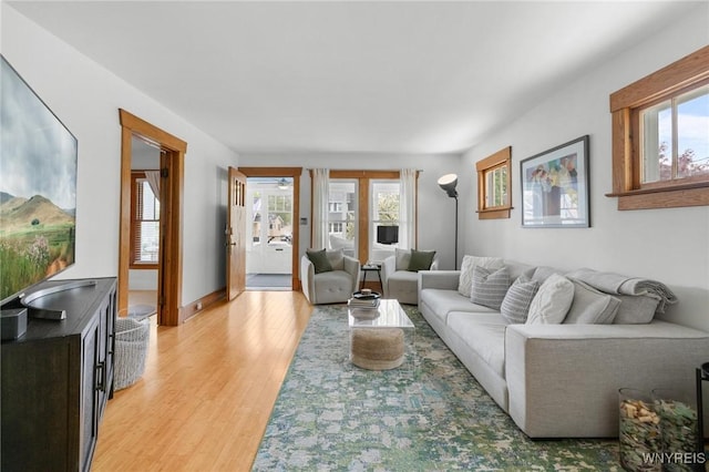 living room featuring light wood-style floors