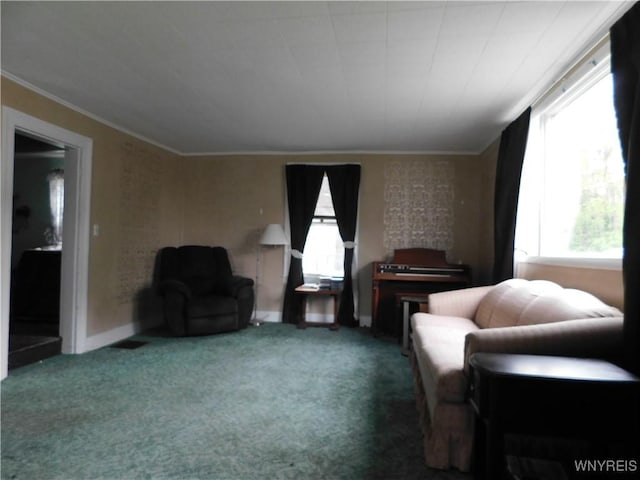 11141 W Park St, Pavilion, NY 14525 - sitting room featuring carpet floors, crown molding, and baseboards