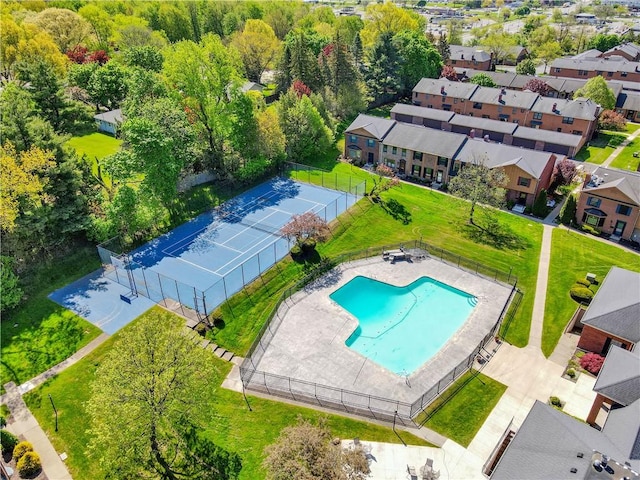 aerial view of a pool