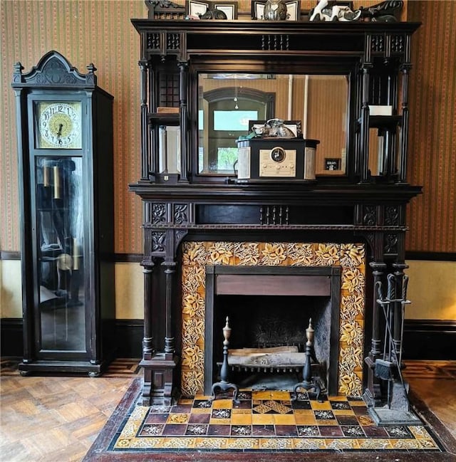 440 Park Ave, Barton, NY 14892 - detailed view of wallpapered walls, baseboards, and a high end fireplace