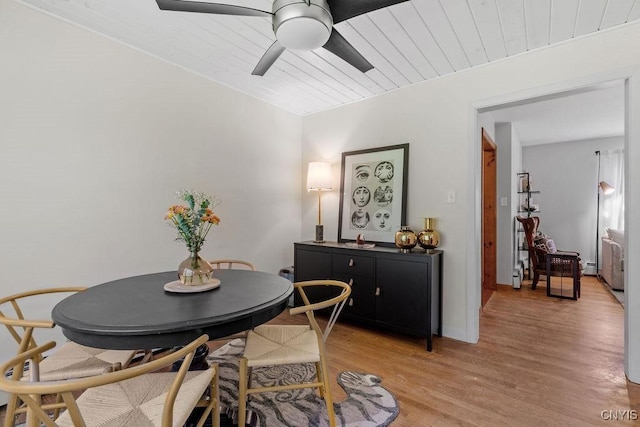 10 S Ten Eyck Ave, Cazenovia, NY 13035 - dining space with a ceiling fan, light wood-style flooring, and wooden ceiling