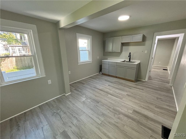 214 Herriman St Unit 216, Syracuse, NY 13204 - kitchen featuring a sink, gray cabinets, light wood-type flooring, and light countertops