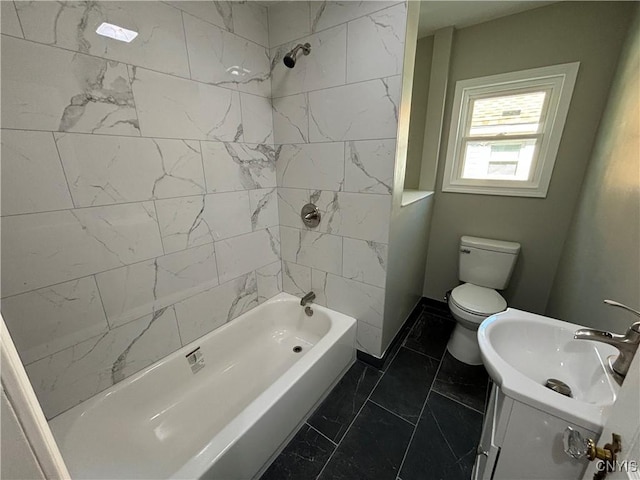 214 Herriman St Unit 216, Syracuse, NY 13204 - full bath featuring marble look tile flooring, tub / shower combination, toilet, and vanity