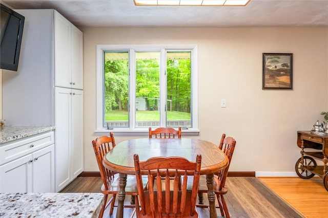 dining area featuring wood finished floors and baseboards
