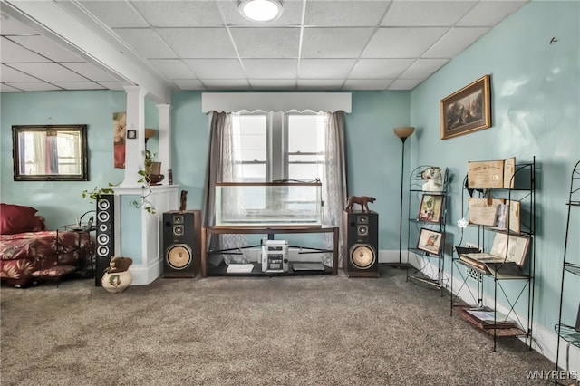 2254 Grand Ave, Niagara Falls, NY 14301 - sitting room featuring carpet, a drop ceiling, and decorative columns