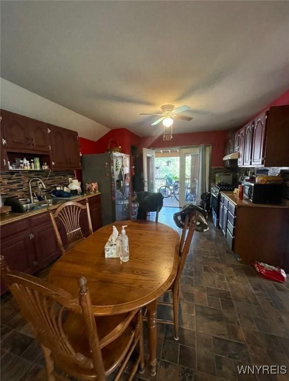 13209 Miller Ave, Sardinia, NY 14030 - dining area featuring dark stone finish flooring and a ceiling fan