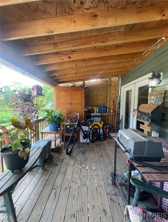 13209 Miller Ave, Sardinia, NY 14030 - wooden deck featuring grilling area, outdoor dining area, and french doors