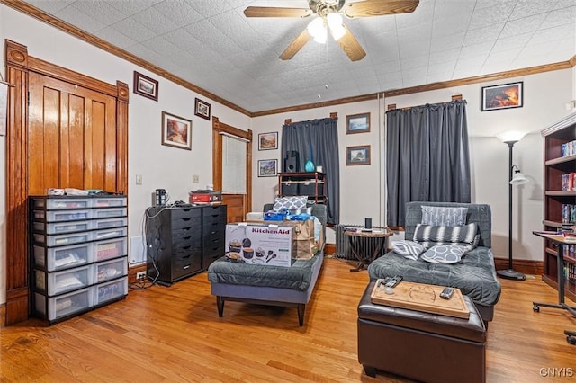 119 Charles Ave, Geddes, NY 13209 - living area with crown molding, light wood-style floors, and ceiling fan