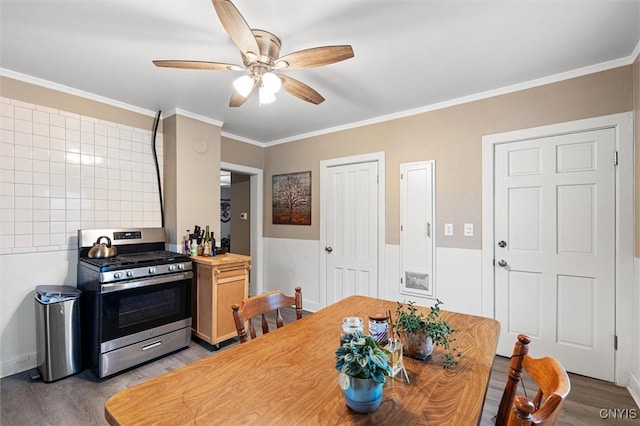 119 Charles Ave, Geddes, NY 13209 - dining space with wood finished floors, ornamental molding, and ceiling fan