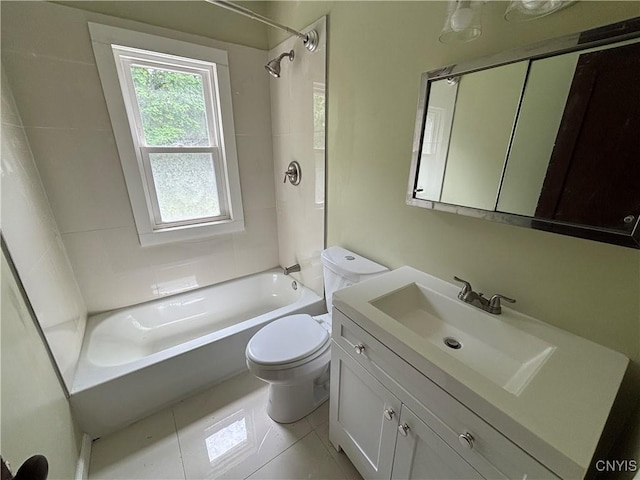 236 N Midler Ave, Syracuse, NY 13206 - bathroom with bathing tub / shower combination, toilet, vanity, and tile patterned floors