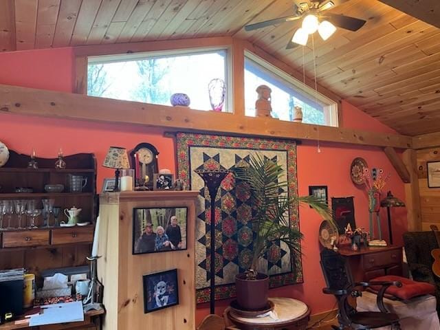 462 Winney Hill Rd, Oneonta-Town, NY 13820 - detailed view of wooden ceiling and a ceiling fan