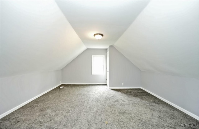 bonus room featuring baseboards, carpet floors, and vaulted ceiling