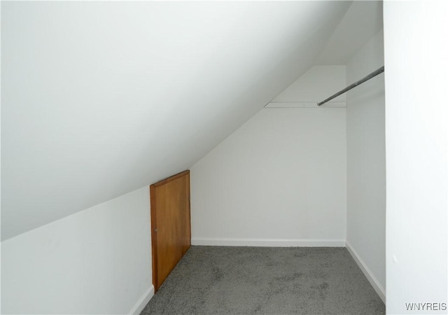 bonus room with lofted ceiling, carpet floors, and baseboards