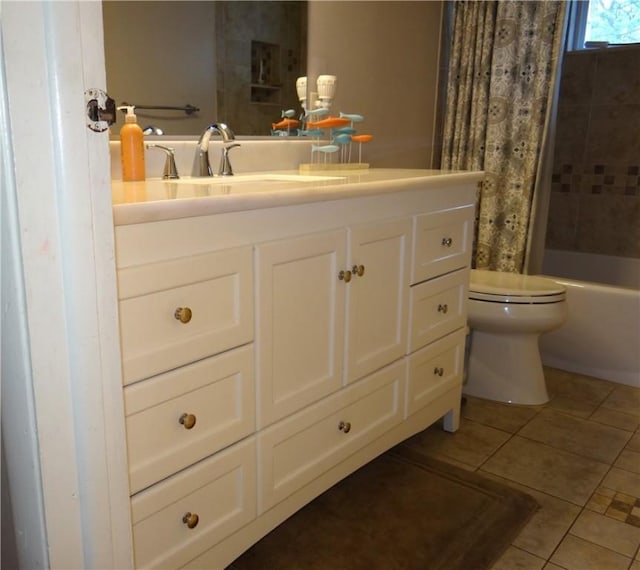 129 Daffodil Dr, Horseheads, NY 14845 - full bath with tile patterned floors, vanity, toilet, and shower / bath combo with shower curtain