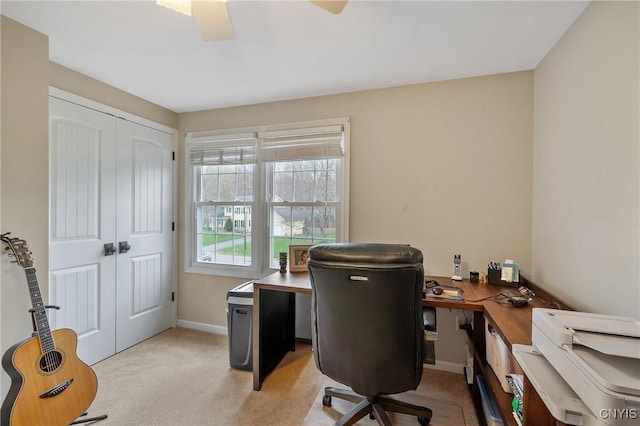 7619 Pico Ln, Lysander, NY 13027 - home office with light colored carpet, baseboards, and a ceiling fan