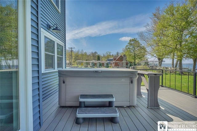 5518 Wells Bay Lakefront, North Harmony, NY 14710 - wooden terrace with a hot tub