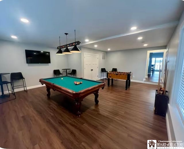 5518 Wells Bay Lakefront, North Harmony, NY 14710 - recreation room with baseboards, dark wood finished floors, billiards, and recessed lighting