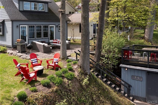 2330 Thornton S, Skaneateles, NY 13152 - view of yard with an outdoor living space with a fire pit and a patio