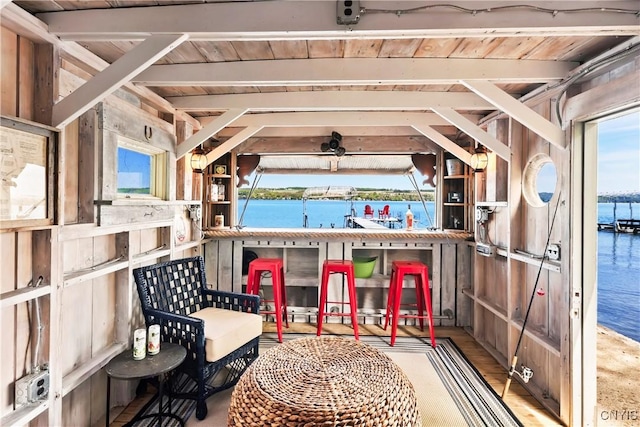 2330 Thornton S, Skaneateles, NY 13152 - sunroom featuring a water view and beam ceiling