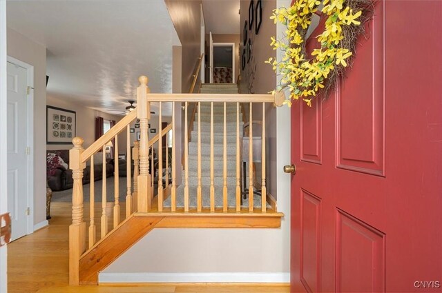 101 Pinehurst Ln, Augusta, NY 13425 - staircase with wood finished floors and ceiling fan