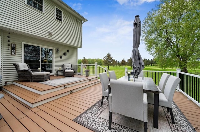101 Pinehurst Ln, Augusta, NY 13425 - wooden terrace with outdoor dining space and an outdoor living space
