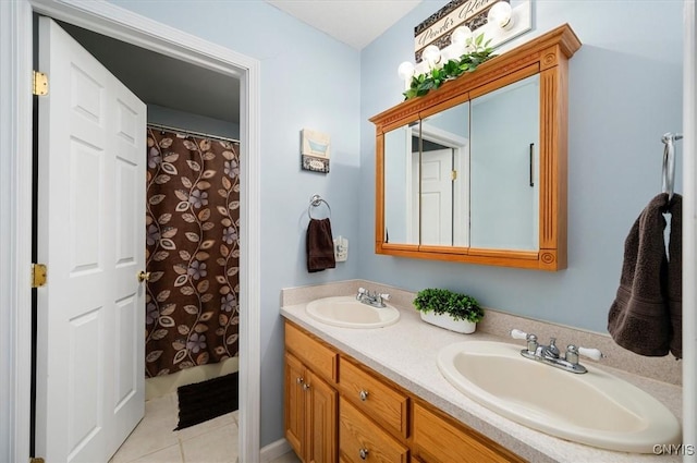 101 Pinehurst Ln, Augusta, NY 13425 - full bathroom featuring double vanity, tile patterned floors, and a shower with curtain