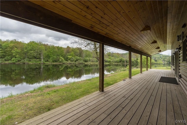 7278 Martin Dr, Leyden, NY 13309 - wooden terrace with a water view, a forest view, and a yard