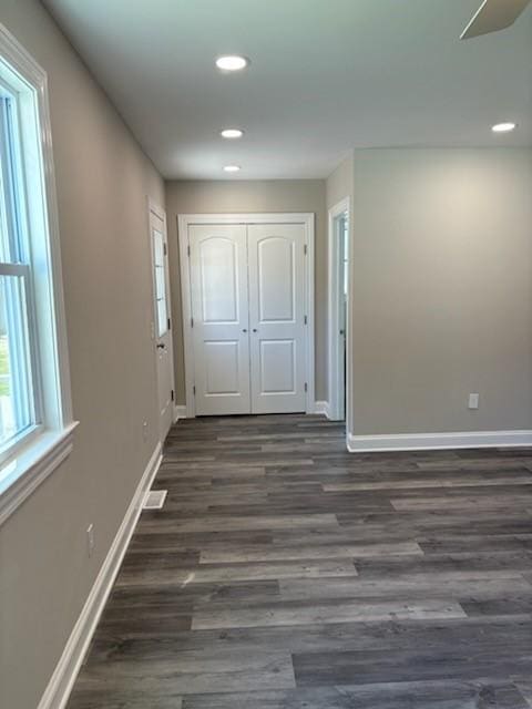 34 Sunnyside Dr, Elmira, NY 14905 - hall with baseboards, recessed lighting, and dark wood-style flooring