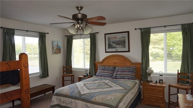 bedroom featuring carpet flooring and a ceiling fan