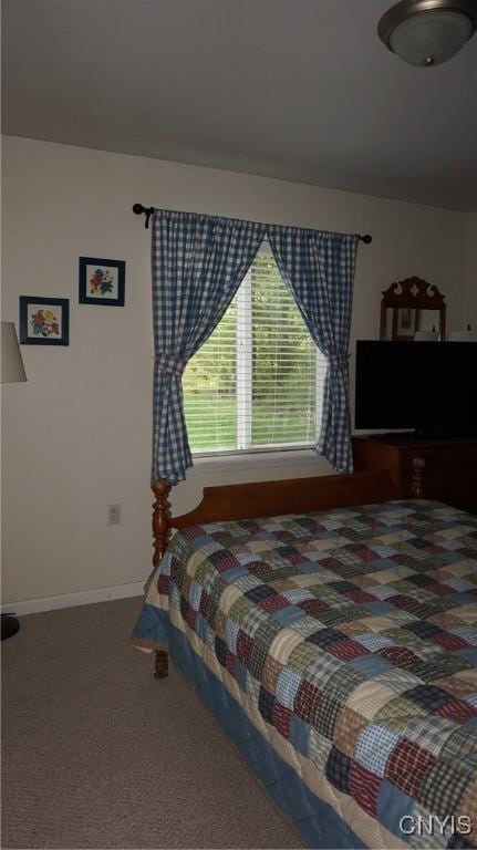bedroom with baseboards and carpet floors