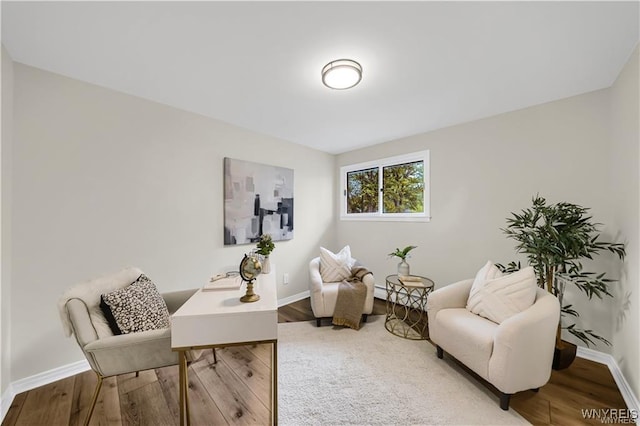 425 W Ln, Lewiston, NY 14092 - sitting room featuring baseboards, wood finished floors, a baseboard radiator, and a desk