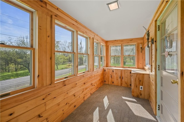 725 Arabia Rd, Summit, NY 12175 - unfurnished sunroom with carpet floors and wooden walls
