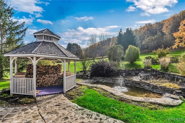 9811 Deer Creek Rd, Genesee, NY 14770 - view of yard featuring a garden pond and a gazebo