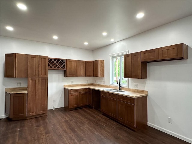 258 Mcmaster St, Bath, NY 14810 - kitchen with a sink, dark wood-style flooring, baseboards, recessed lighting, and light countertops