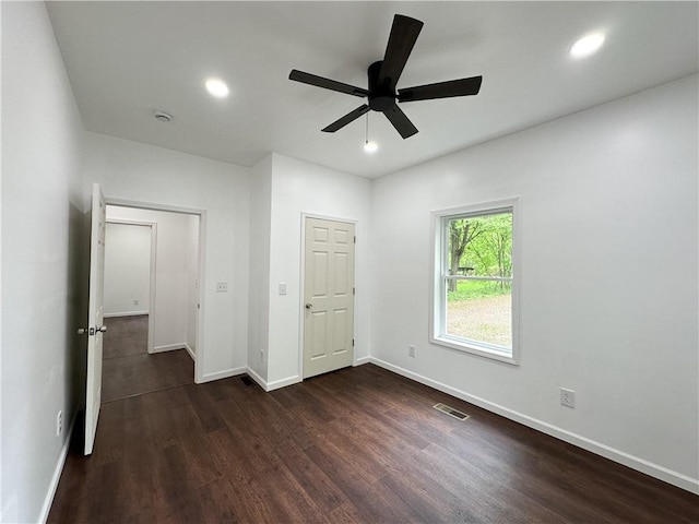 258 Mcmaster St, Bath, NY 14810 - unfurnished bedroom featuring dark wood-style floors, baseboards, recessed lighting, and ceiling fan