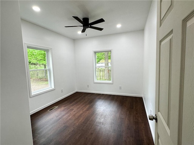 258 Mcmaster St, Bath, NY 14810 - spare room featuring plenty of natural light, dark wood-style flooring, recessed lighting, and ceiling fan