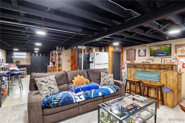 living room featuring concrete floors