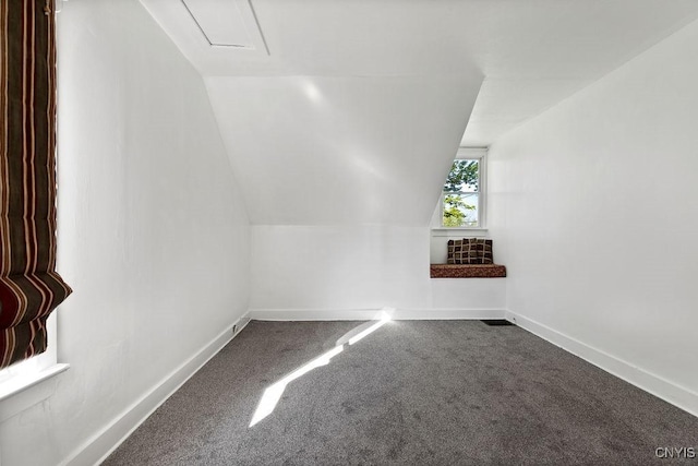 additional living space featuring lofted ceiling, carpet flooring, and baseboards