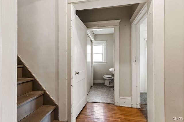 bathroom featuring wood-type flooring and toilet