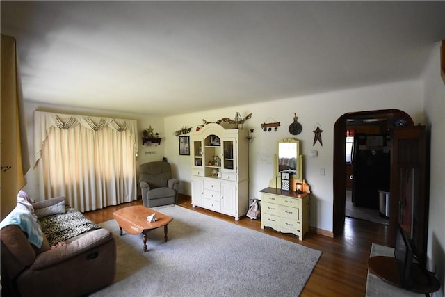 806 Mount Zoar St, Southport, NY 14904 - living room with dark wood-style flooring and arched walkways