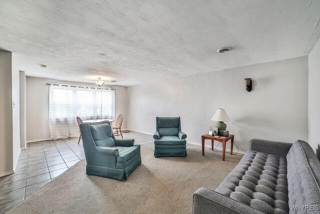 3648 S Park Ave, Hamburg, NY 14219 - living area featuring tile patterned floors, baseboards, and a textured ceiling