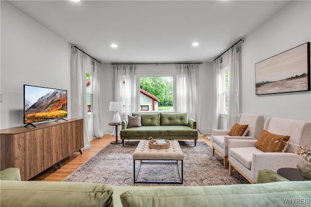 living room featuring wood finished floors and recessed lighting