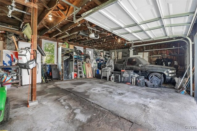 garage with a garage door opener