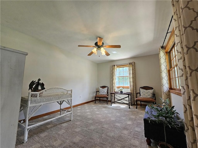 4862 Cross St, Campbell, NY 14821 - living area featuring carpet flooring, ceiling fan, and baseboards