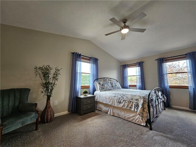 4862 Cross St, Campbell, NY 14821 - bedroom with carpet, vaulted ceiling, baseboards, and a ceiling fan