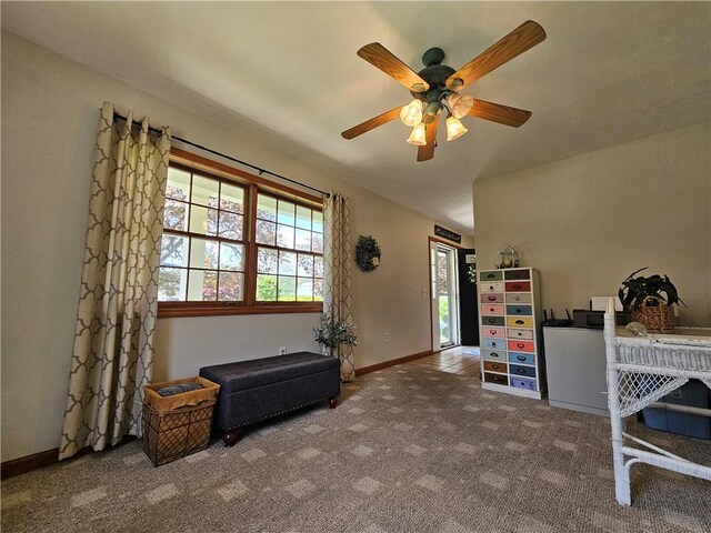 4862 Cross St, Campbell, NY 14821 - living area featuring carpet, ceiling fan, and baseboards