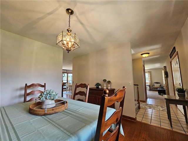 4862 Cross St, Campbell, NY 14821 - dining room featuring a chandelier, hardwood / wood-style floors, and baseboards